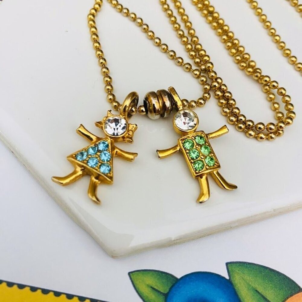 KIS USA Gold Kid Necklace Boy Girl Charms March & August Birthstones - Picture 2 of 3